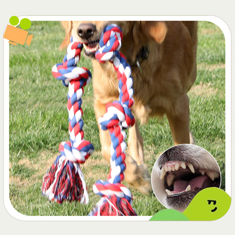 XXL Indestructible Cotton Rope Dog Toy – 5-Knot Tug & Chew Toy for Large Dogs | 36 Inch | Multicolour & Blue