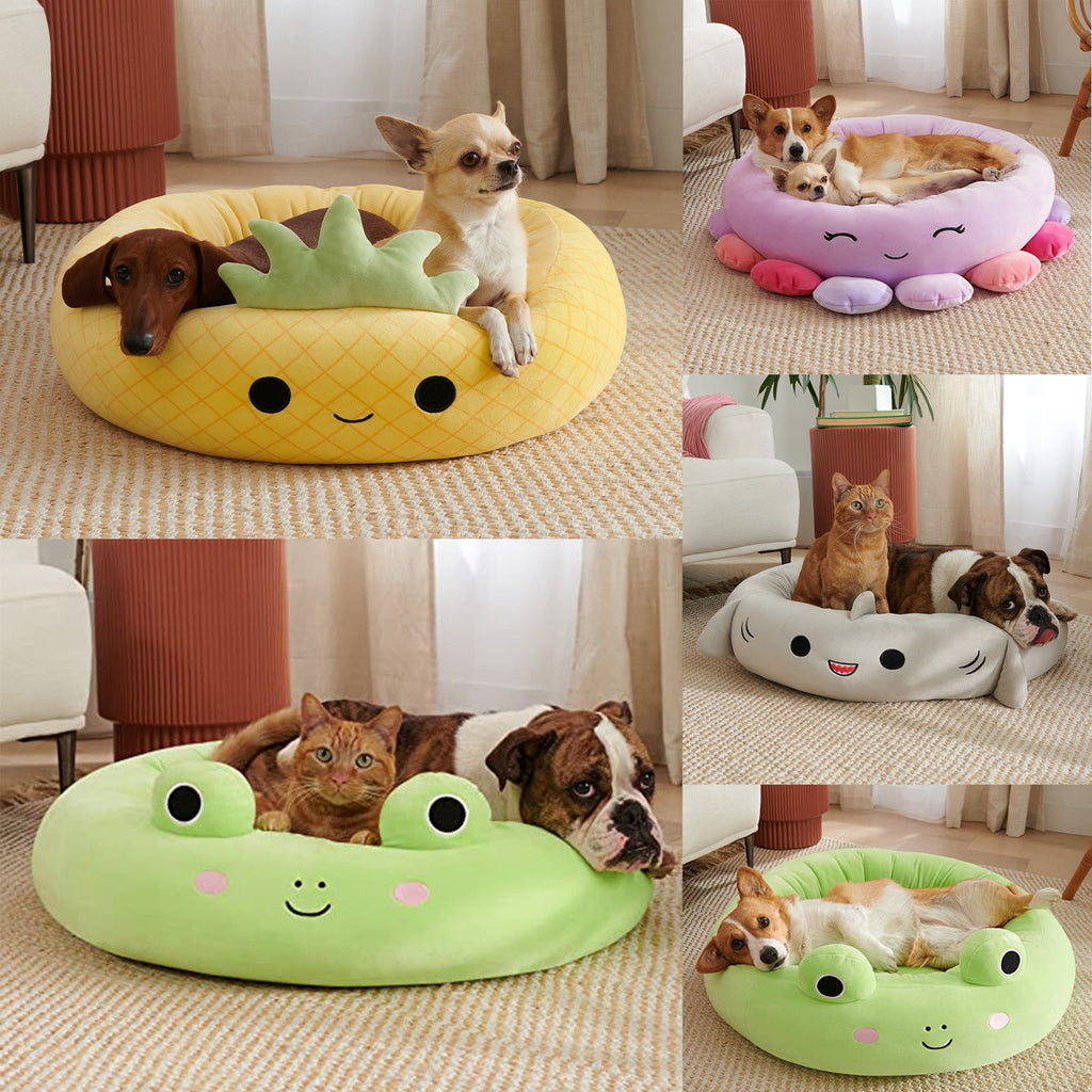 BellyRub Plush Round Dog Bed | Animals & Fruits Print | 65cm