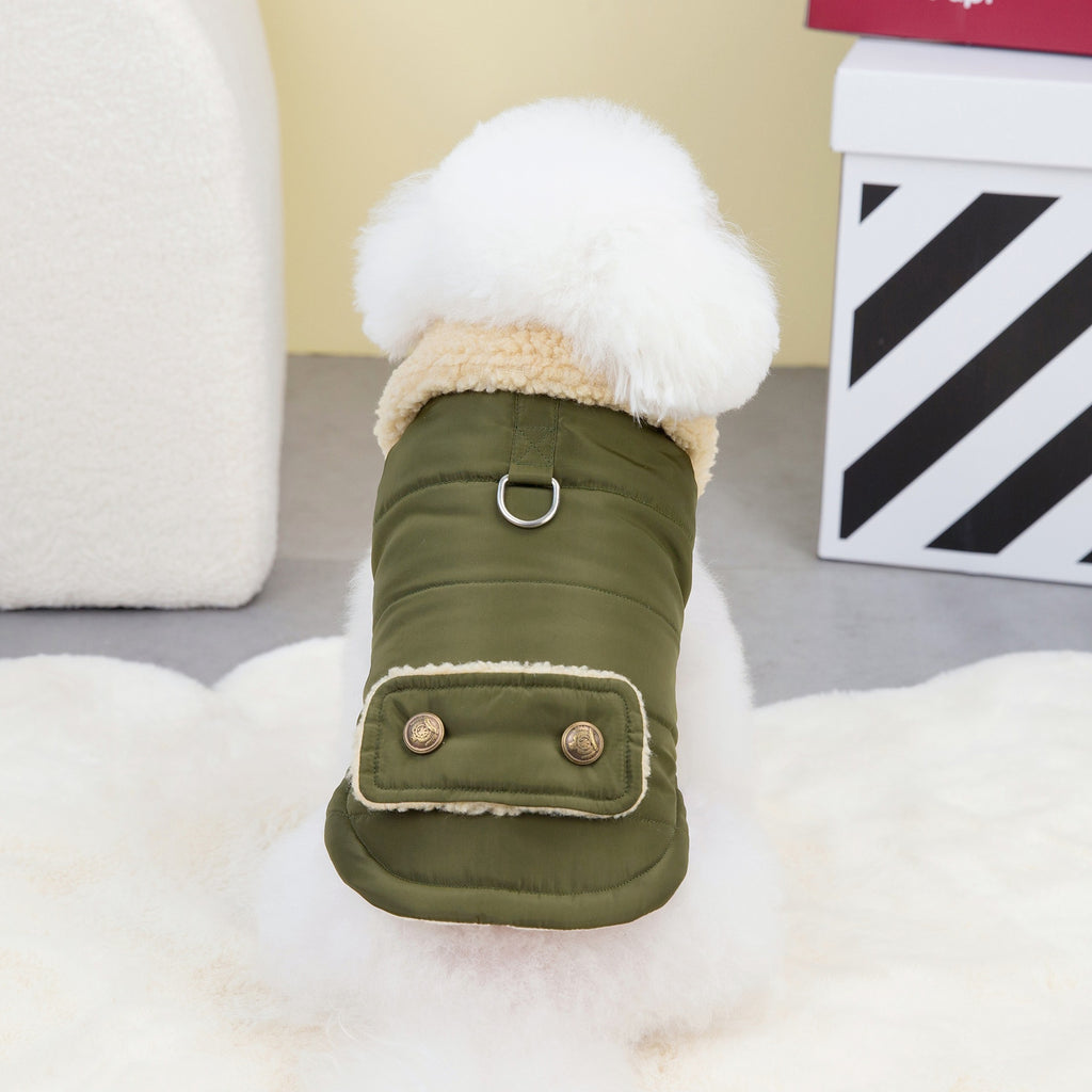 Teddy Nordic Fur Collar Cotton Vest - For Dogs & Cats (with Harness clip)