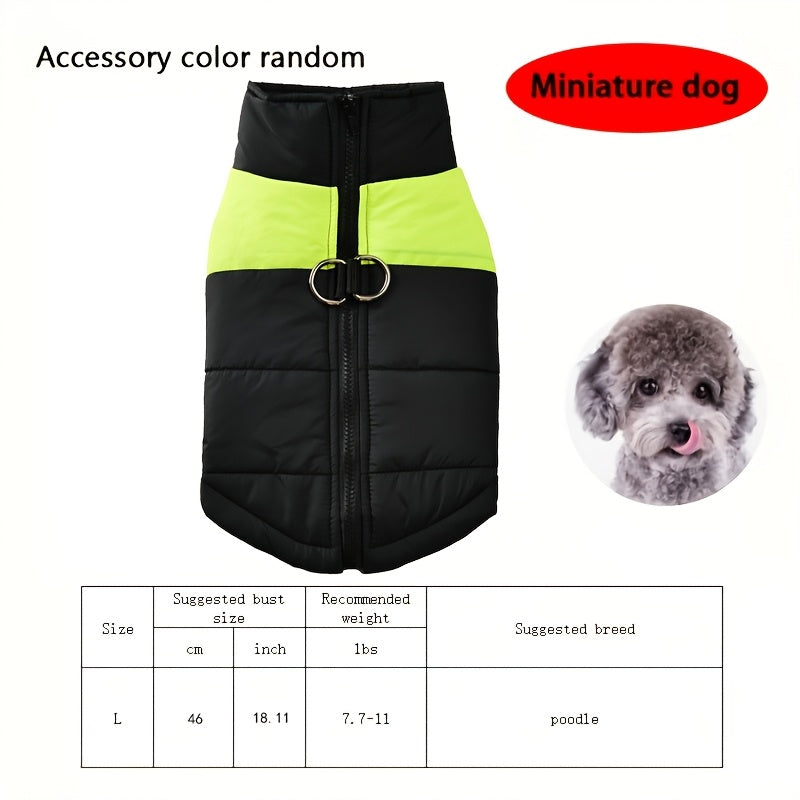 Waterproof And Windproof Fleece-Lined Dog Coat With Zipper For Small And Medium Digs, Cotton Filling, Polyester Shell, Adjustable Closure