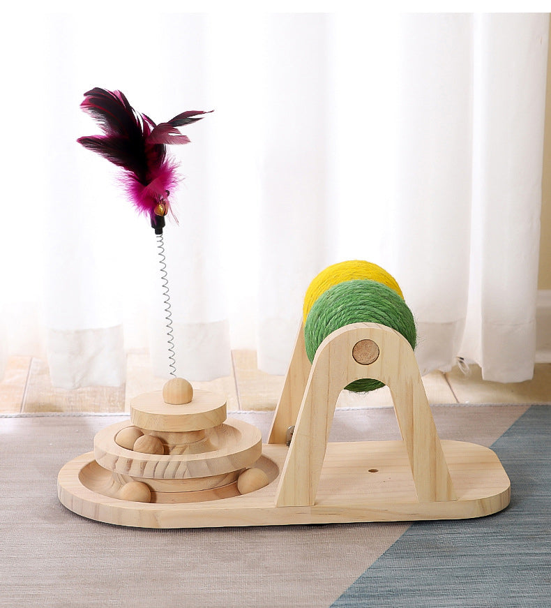 Wood Sisal Ball Cat Turntable Toy - Natural & Interactive