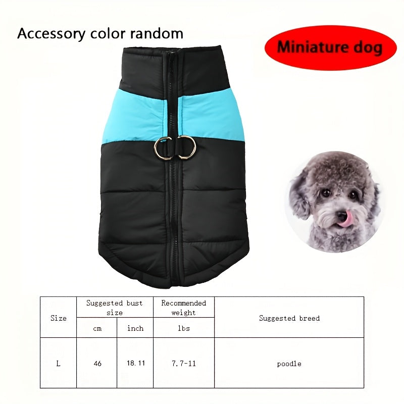 Waterproof And Windproof Fleece-Lined Dog Coat With Zipper For Small And Medium Digs, Cotton Filling, Polyester Shell, Adjustable Closure