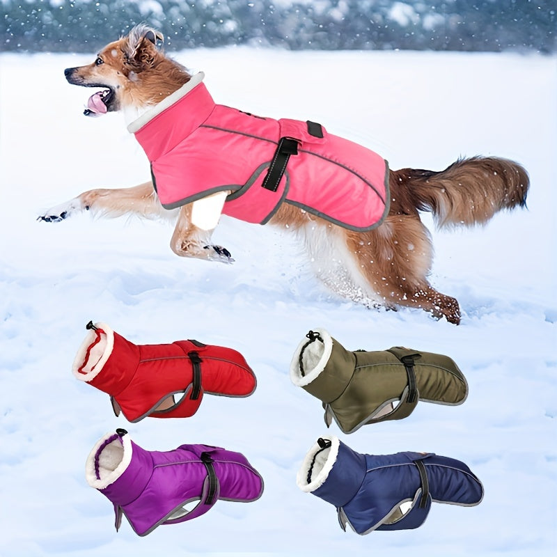 Waterproof Fleece Dog Coat – Windproof Winter Jacket with Turtleneck & Leash Hole | S–3XL