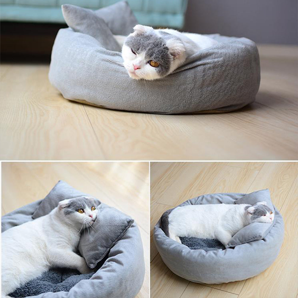 Round Plush Pet Nest with Pillow - Cosy Bed for Small Dogs & Cats
