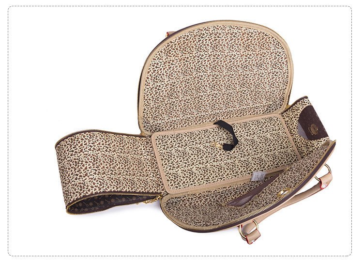 LV Style Leather Pet Carrier Bag - Stylish Travel Bag for Small Dogs & Cats