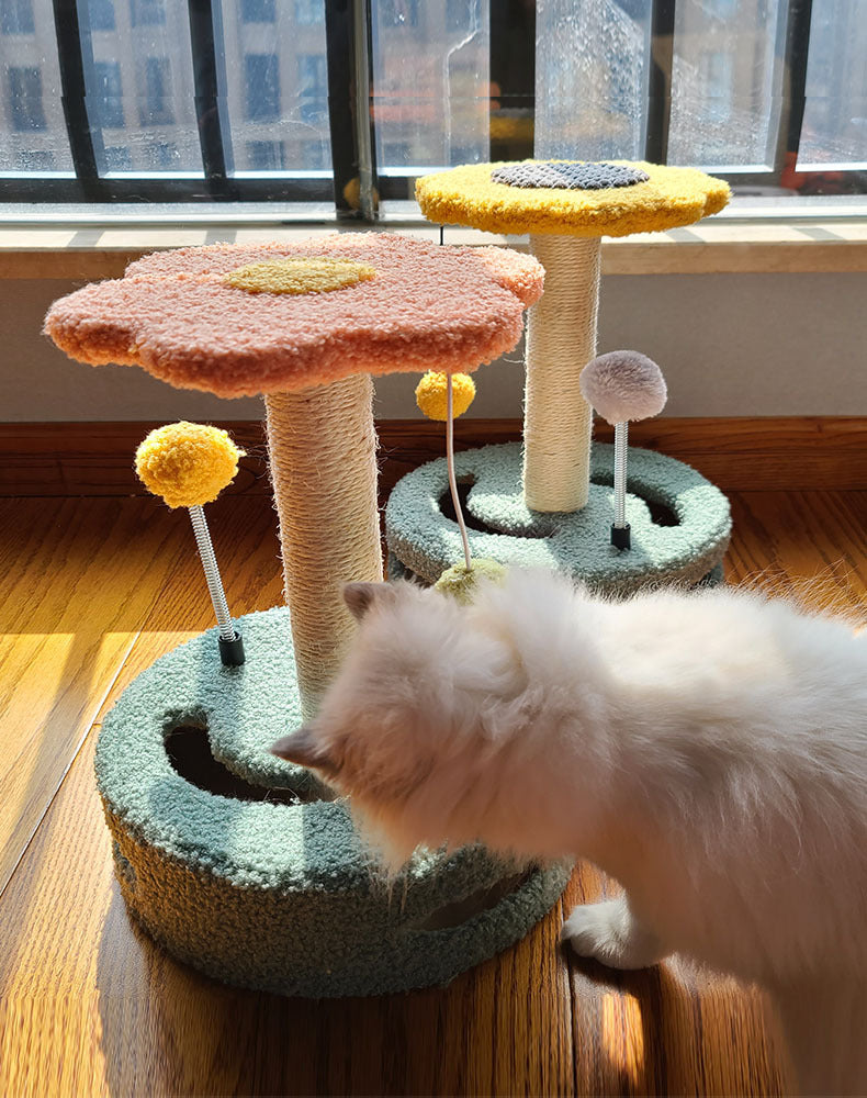 Flowered Sisal Cat Scratch Tower with Climbing Frame | Cat Claw Toy