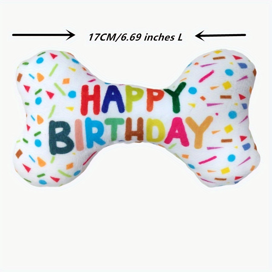 Squeaky Birthday Bone-Shaped Plush Dog Toy - Durable Chew and Interactive Play for All Breeds Dog Toys for Aggressive Chewers
