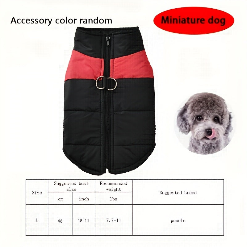Waterproof And Windproof Fleece-Lined Dog Coat With Zipper For Small And Medium Digs, Cotton Filling, Polyester Shell, Adjustable Closure