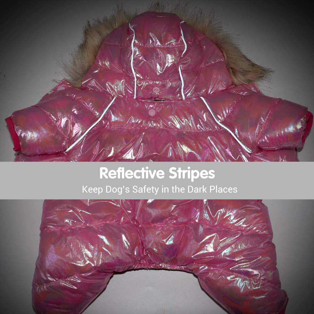 Metallic Laser Puffer Coat for Dogs - Button Fastening