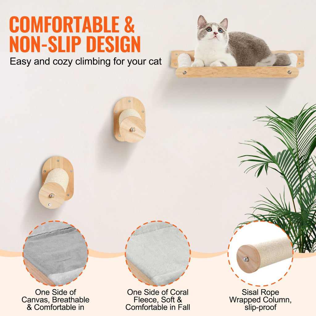 Wall Mounted Cat Shelves with Hammocks & Jumping Posts