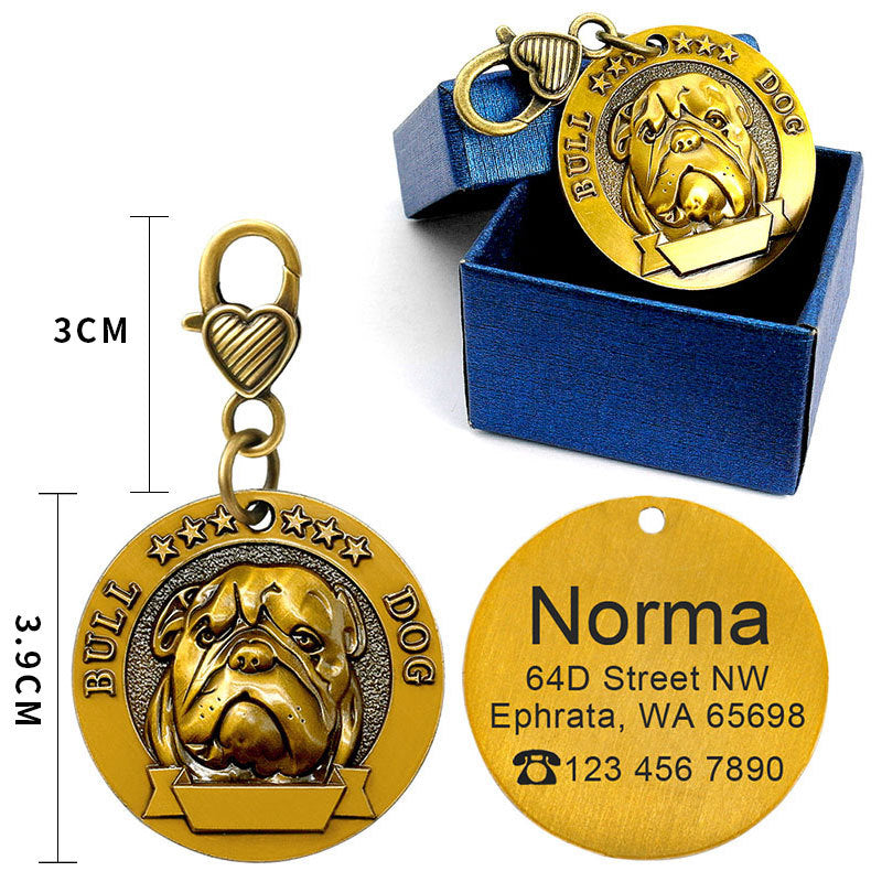 Custom Metal Engraved Dog ID Tag - Free Engraving, 7 Breed Designs