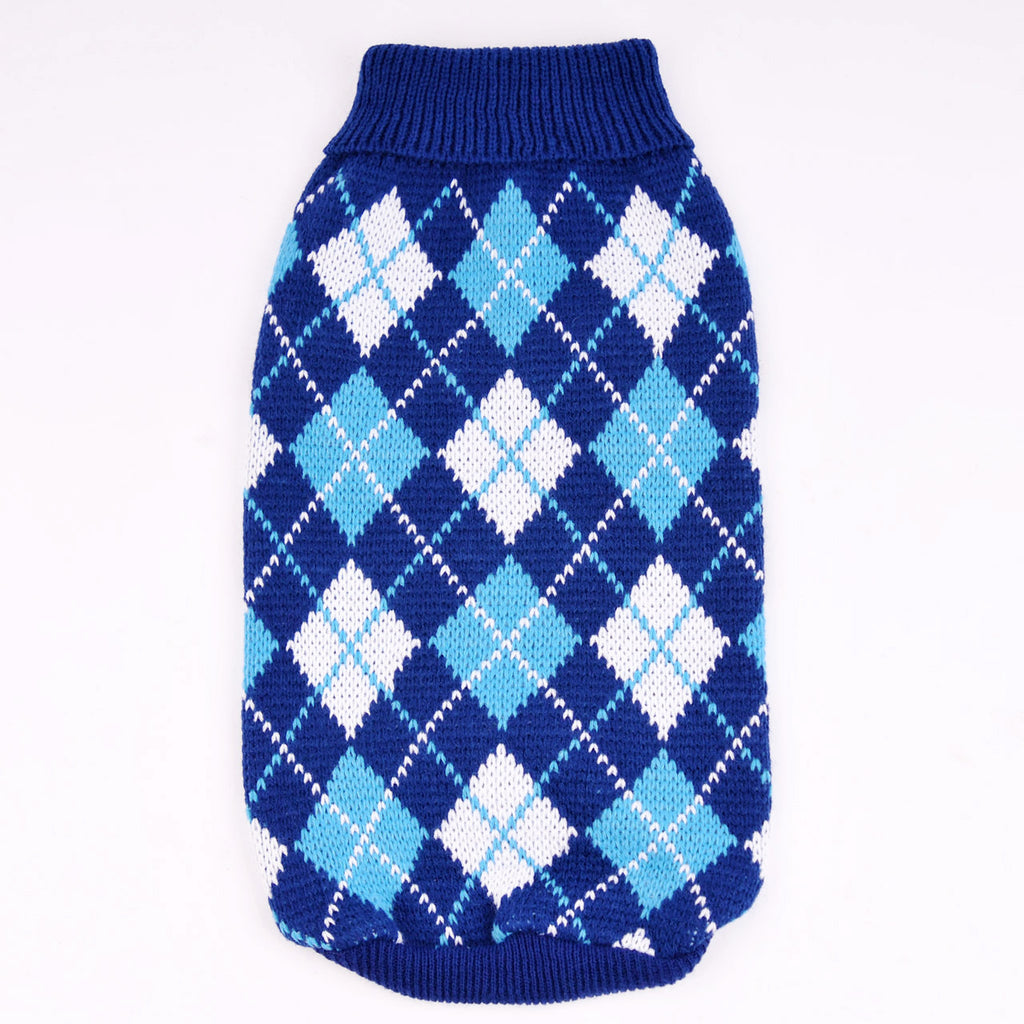 Geometric Diamond Knitted Dog & Cat Sweater - Round Neck Autumn & Winter