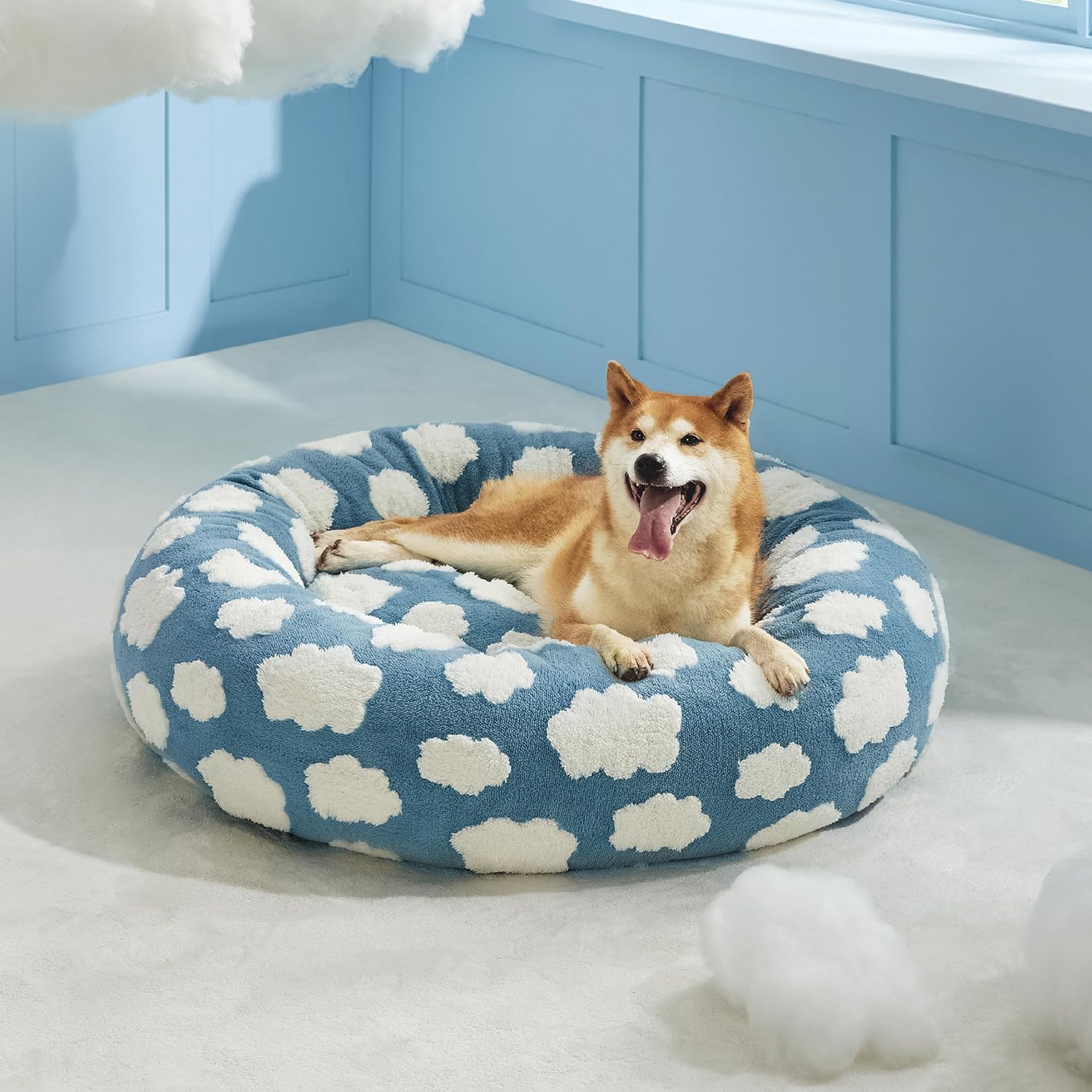 Jacquard Donut Pet Bed - Shaggy Plush with Anti-Slip Base