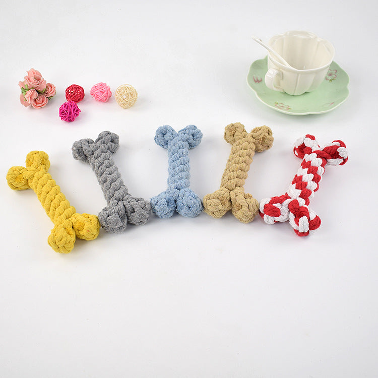 Rope Bone Knot Dog Toy – Bite-Resistant Chew Toy | 15cm | Red, Grey, Yellow, Blue & Brown