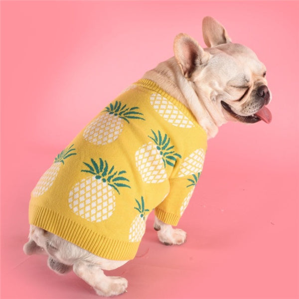 Pineapple Print Cotton Dog Sweater - Fun Summer-Inspired Style