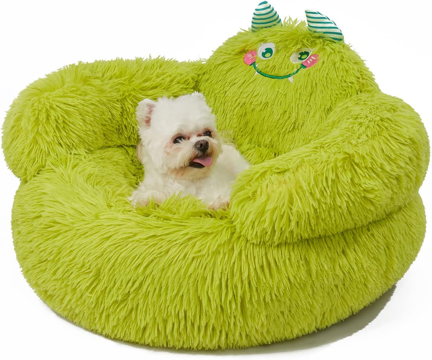 Green Monster Donut Bed - Plush Calming Cuddler for Small Pets