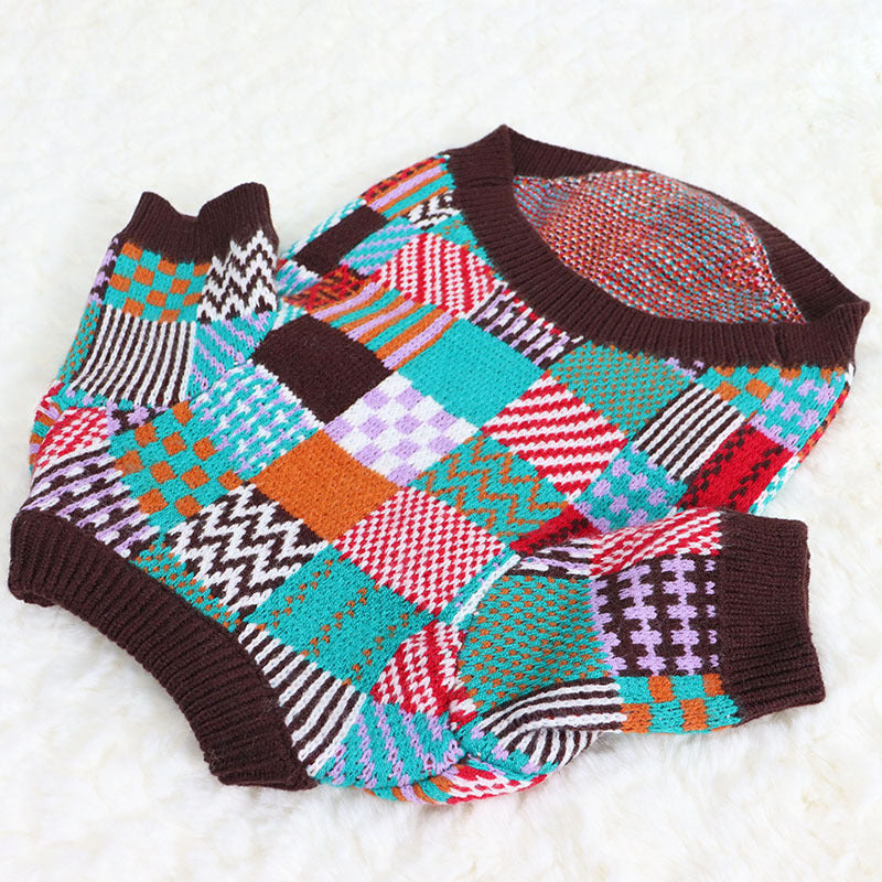 Colourful Contrast Wool Dog Sweater - Fashion Statement Knitwear