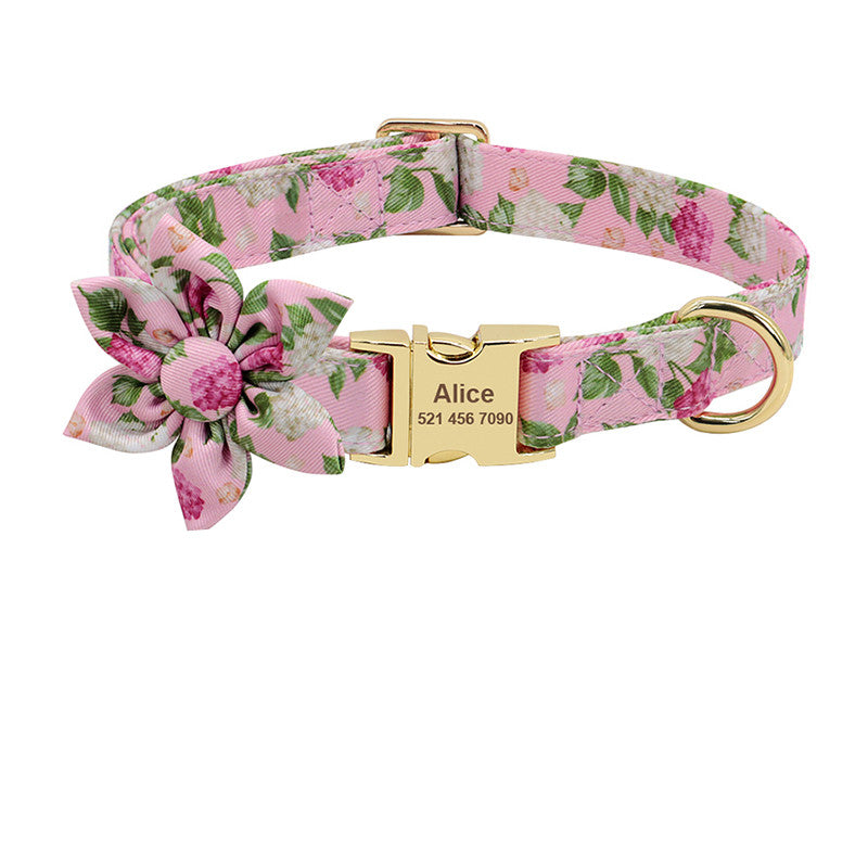 BellyRub Floral Dog Collar Customisable – Adjustable Pet Collar for Dogs & Cats | S, M & L