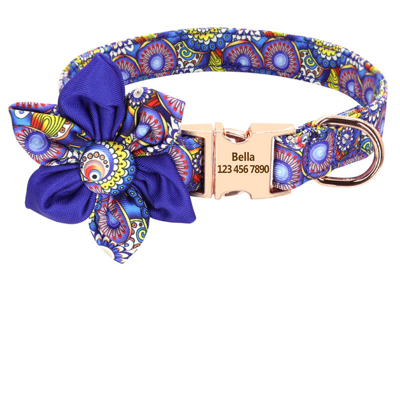 BellyRub Floral Dog Collar Customisable – Adjustable Pet Collar for Dogs & Cats | S, M & L