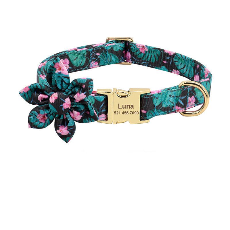 BellyRub Floral Dog Collar Customisable – Adjustable Pet Collar for Dogs & Cats | S, M & L