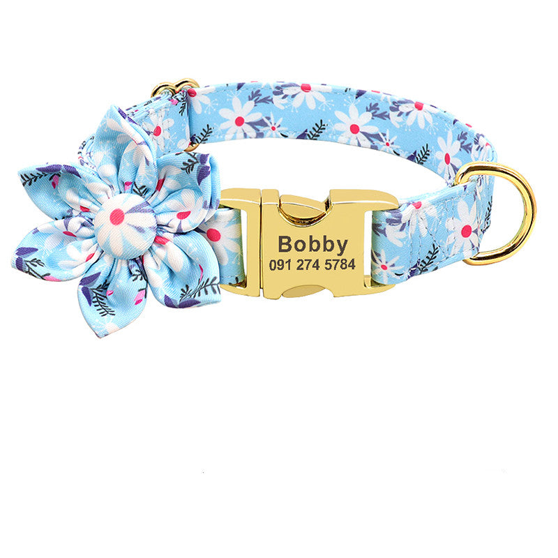 BellyRub Floral Dog Collar Customisable – Adjustable Pet Collar for Dogs & Cats | S, M & L