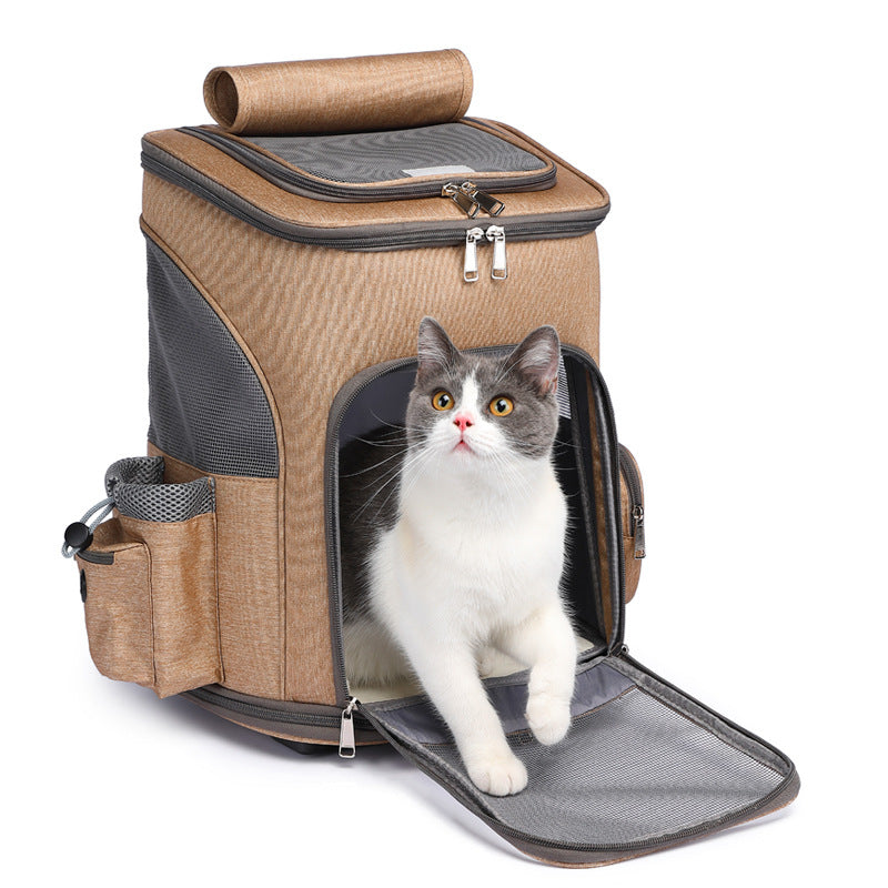 Rolling Trolley Pet Backpack Carrier with Universal Wheels