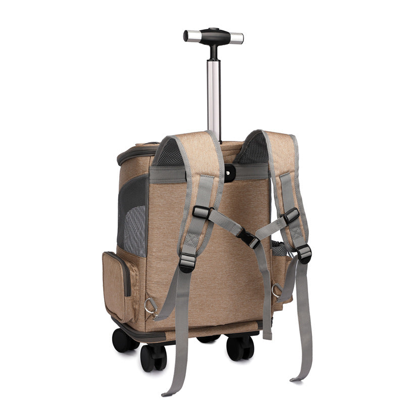 Rolling Trolley Pet Backpack Carrier with Universal Wheels