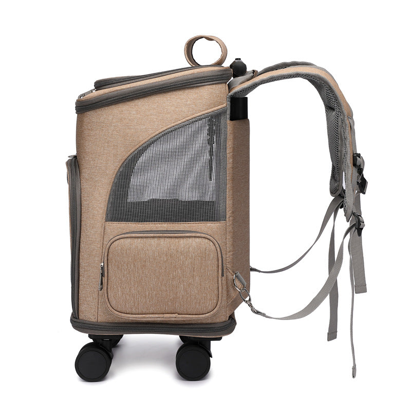 Rolling Trolley Pet Backpack Carrier with Universal Wheels