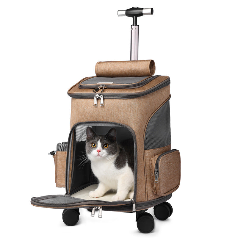 Rolling Trolley Pet Backpack Carrier with Universal Wheels