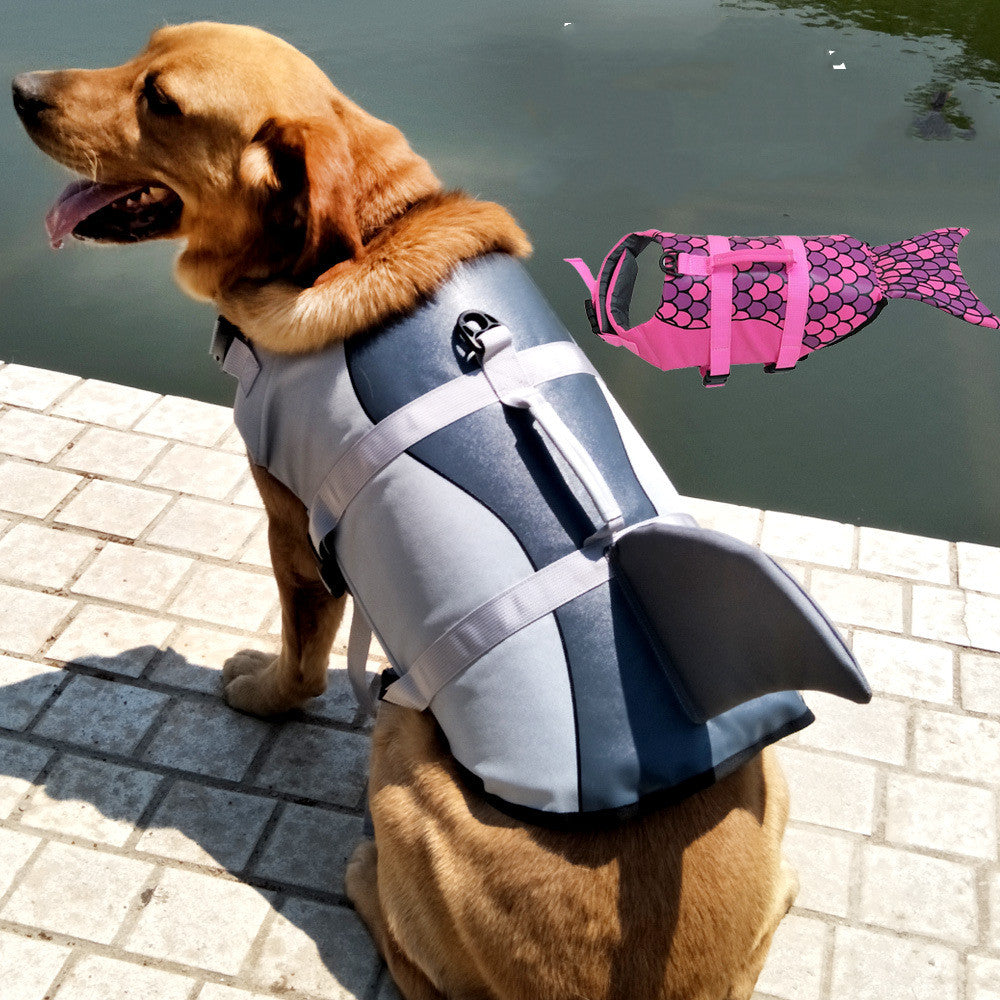 Shark & Mermaid Pet Life Jacket – Polyester Swim Vest for Dogs | Rose Red & Silver Grey | XS–XL