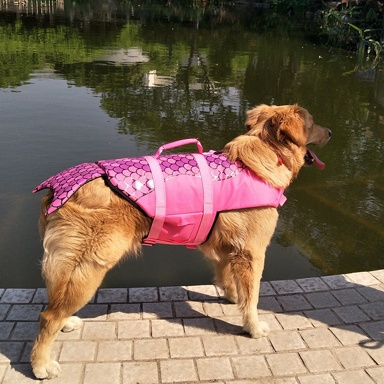 Shark & Mermaid Pet Life Jacket – Polyester Swim Vest for Dogs | Rose Red & Silver Grey | XS–XL