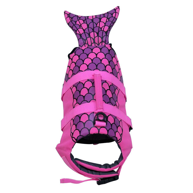 Shark & Mermaid Pet Life Jacket – Polyester Swim Vest for Dogs | Rose Red & Silver Grey | XS–XL