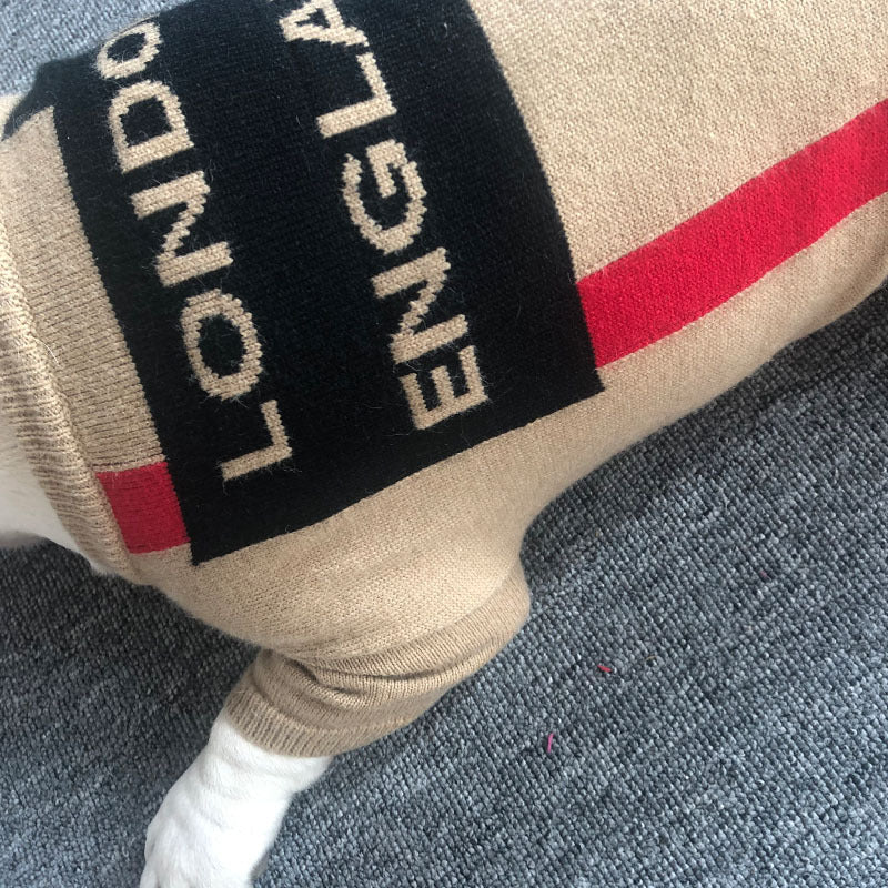 British Check Crew Neck Wool Dog Sweater - Classic Heritage Style