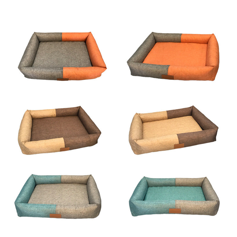 Linen-Look Sponge Pet Mat & Bed