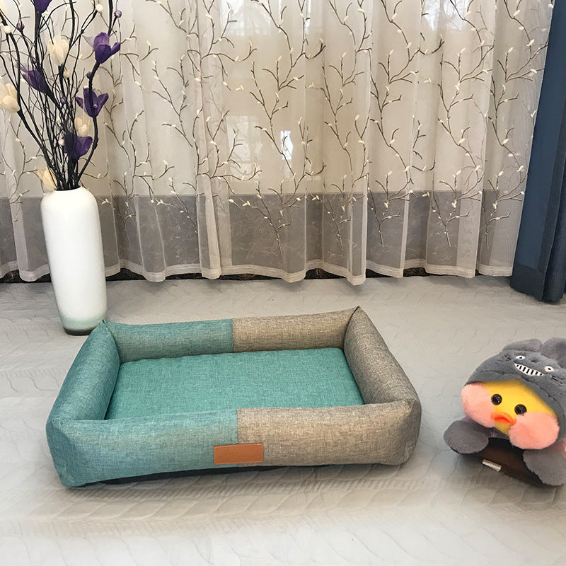 Linen-Look Sponge Pet Mat & Bed