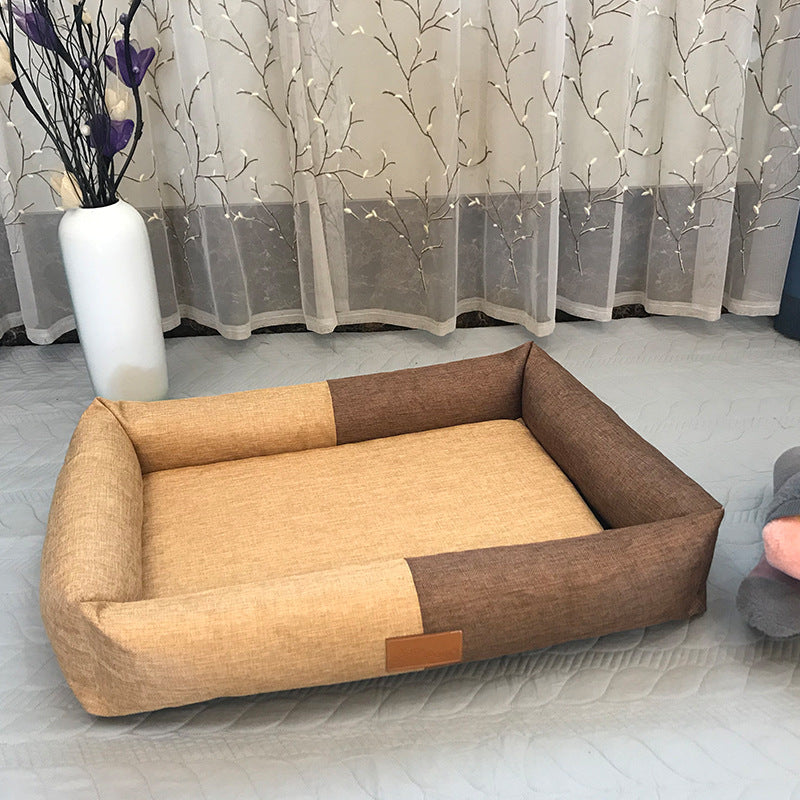 Linen-Look Sponge Pet Mat & Bed