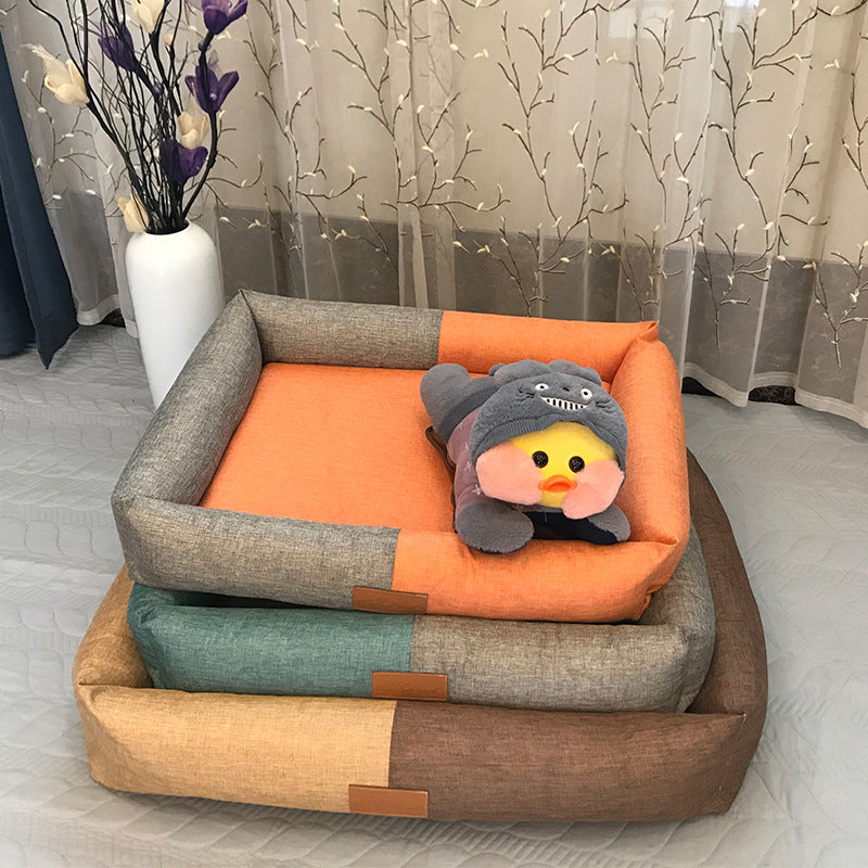 Linen-Look Sponge Pet Mat & Bed