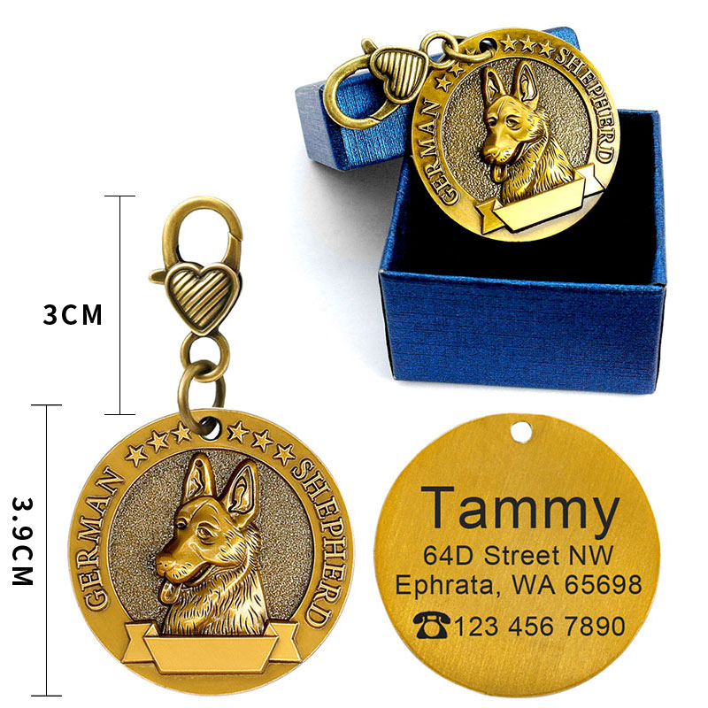 Custom Metal Engraved Dog ID Tag - Free Engraving, 7 Breed Designs