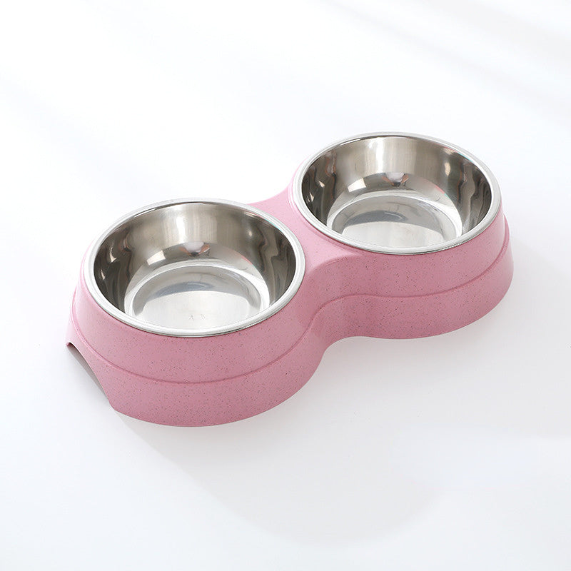 Double Stainless Steel Pet Bowl – Food & Water Feeder for Dogs & Cats | Green, Pink & Blue