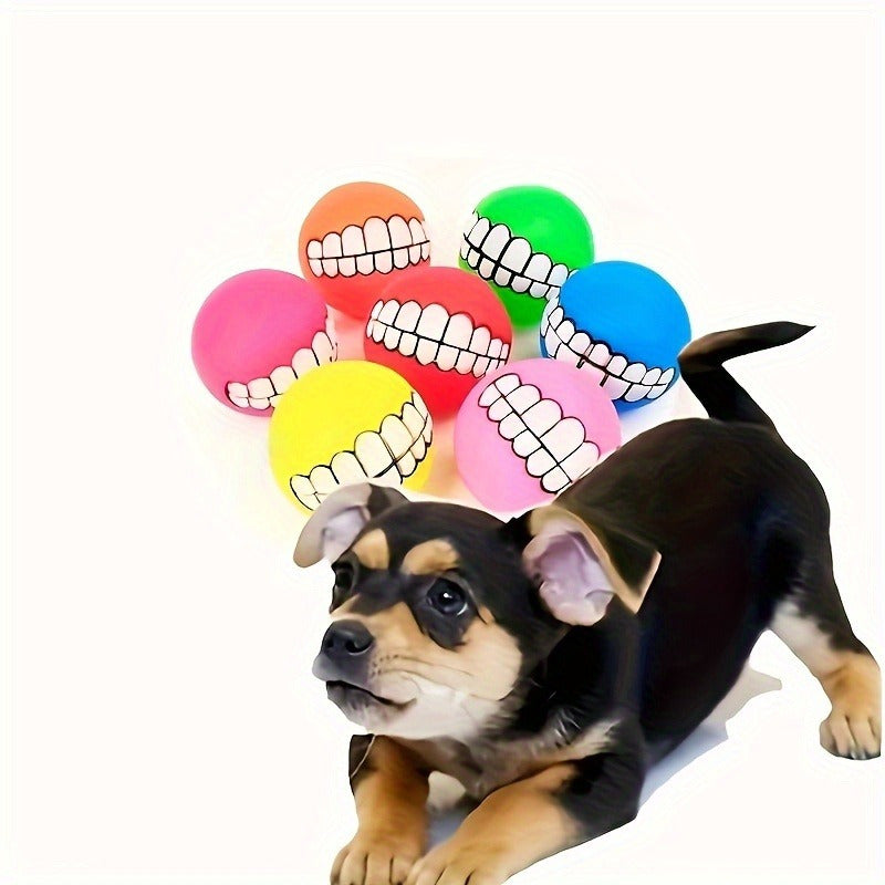 1pc Assorted Varieties Teeth Pattern Dog Chew Ball Toy, Tough Squeaky Dog Grinding Teeth Toy, Dog Chew Toy, Dog Chew Ball, Dog Chewing Toy, Dog Chewing Ball, Dog Toys, Without Battery
