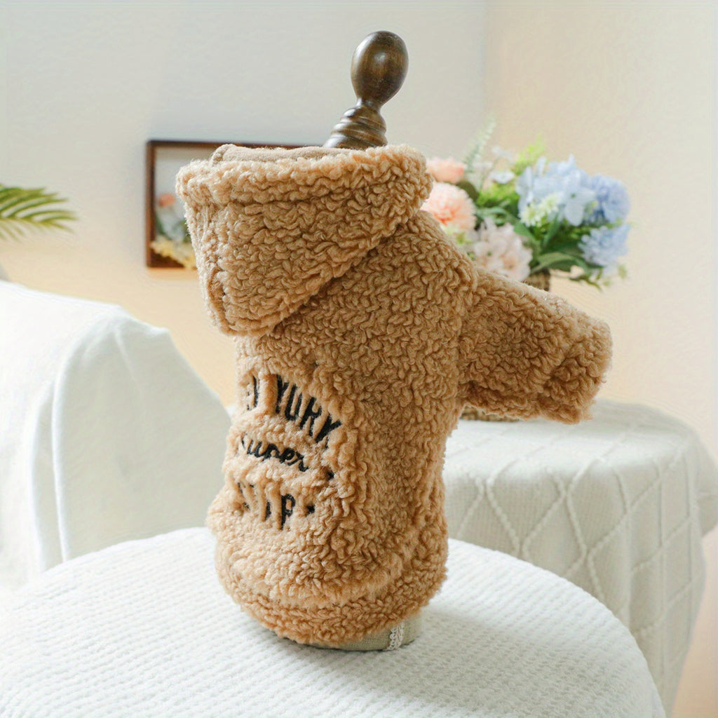 New York Super Star Fleece Dog Coat - Caramel Brown, Suitable for Small Breeds, Winter & Autumn, Button Closure, Polyester Material