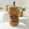 New York Super Star Fleece Dog Coat - Caramel Brown, Suitable for Small Breeds, Winter & Autumn, Button Closure, Polyester Material