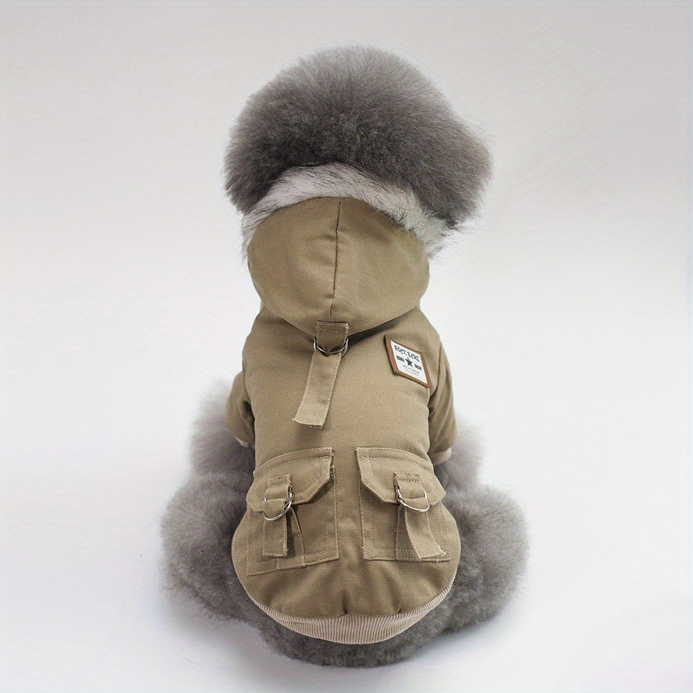 Pet Dog Coat, Waterproof Polyester, Hooded Cotton Jacket, Machine Washable, Spring All-Season, Small Breed, Pullover Fit, Dog Apparel Accessories