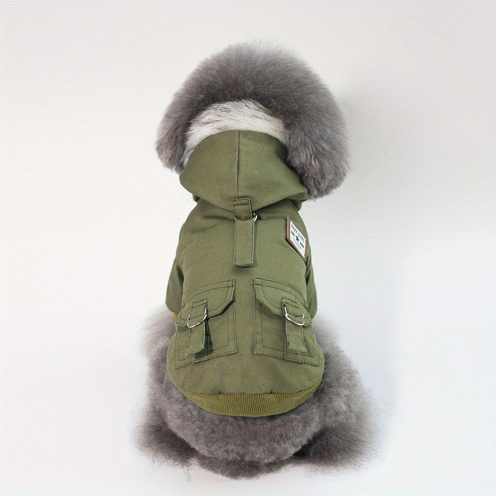 Pet Dog Coat, Waterproof Polyester, Hooded Cotton Jacket, Machine Washable, Spring All-Season, Small Breed, Pullover Fit, Dog Apparel Accessories
