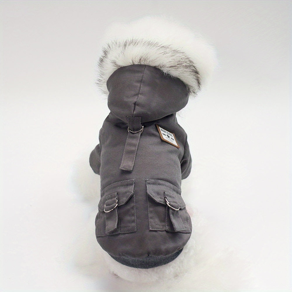 Pet Dog Coat, Waterproof Polyester, Hooded Cotton Jacket, Machine Washable, Spring All-Season, Small Breed, Pullover Fit, Dog Apparel Accessories