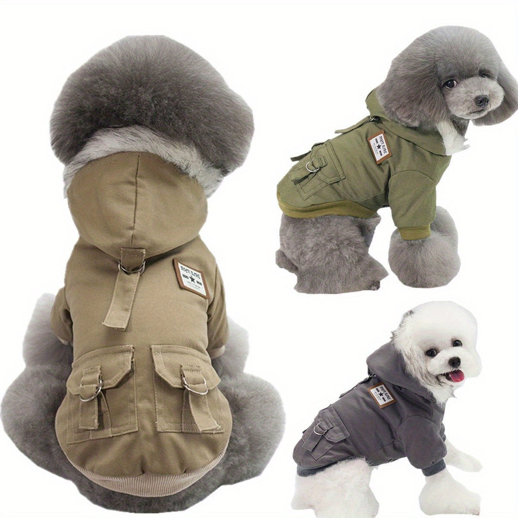 Pet Dog Coat, Waterproof Polyester, Hooded Cotton Jacket, Machine Washable, Spring All-Season, Small Breed, Pullover Fit, Dog Apparel Accessories