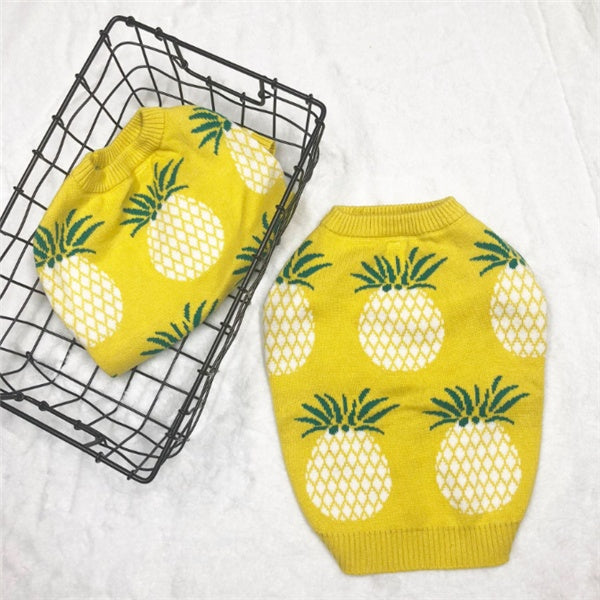 Pineapple Print Cotton Dog Sweater - Fun Summer-Inspired Style