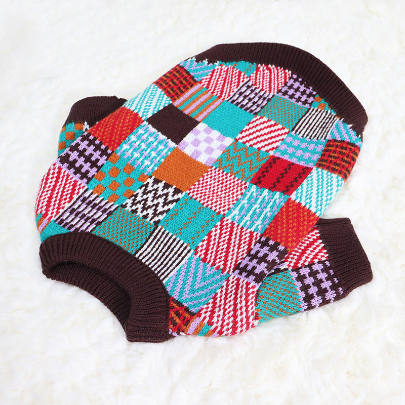 Colourful Contrast Wool Dog Sweater - Fashion Statement Knitwear