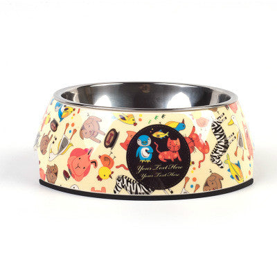 Patterned Stainless Steel & Melamine Pet Bowl – Cute Designs for Dogs & Cats | S, M & L