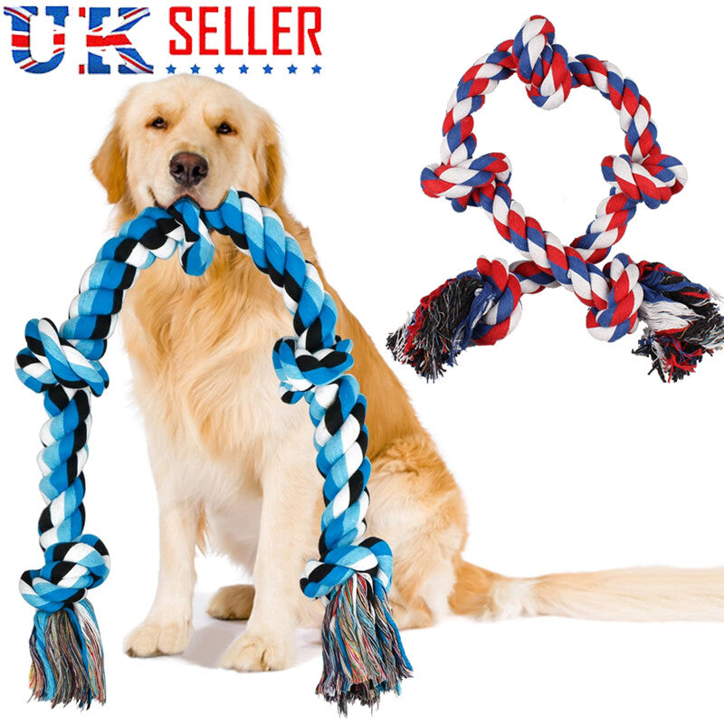 XXL Indestructible Cotton Rope Dog Toy – 5-Knot Tug & Chew Toy for Large Dogs | 36 Inch | Multicolour & Blue